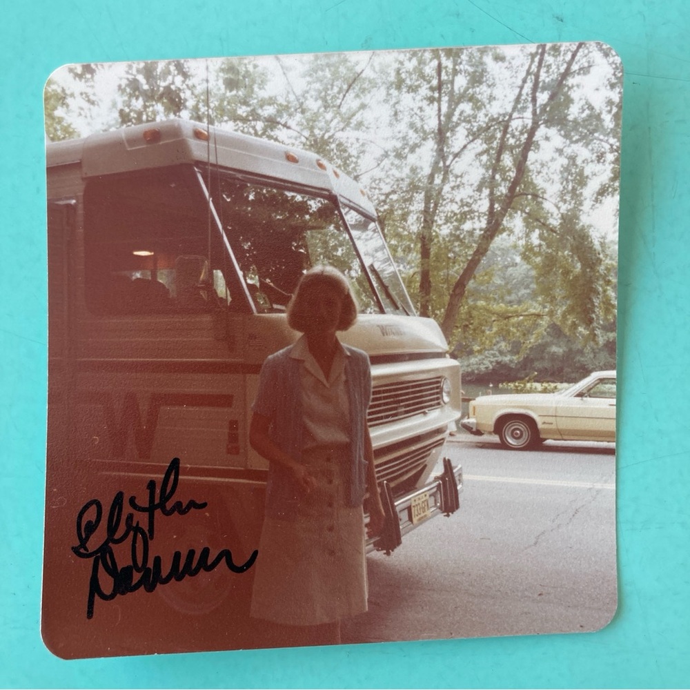 Blythe Danner Signed Photo Small 3”X3” 1979 Too Far to Go Candid Outside Trailer